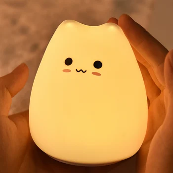 Kawaii LED Night Light Кошачья лампа Беспроводной Сенсорный датчик Силиконовая батарейка Лампа для животных Лампа для настольного декора детской праздничной спальни
