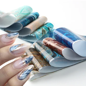 Marble Series Summer Cool Nail Art, наклейка для переноса ногтей в синем тоне, аксессуары для дизайна маникюра с каменной текстурой DZ-DLS