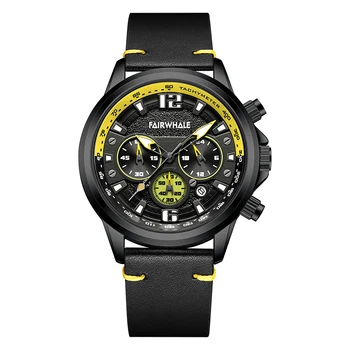 Mark Fairwhale Мужские Спортивные Часы 42 мм Хронограф Военные Часы Кварцевые Наручные Часы Модный Светящийся Кожаный Ремешок