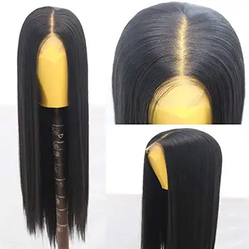 Marquesha 13*6 Черный Прямой синтетический кружевной парик для женщин, Длинный Гладкий Прямой синтетический парик, косплей