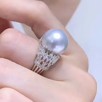 MeiBaPJ Модное кольцо с крупным натуральным жемчугом 11-12 мм, настоящее серебро 925 пробы, изысканные свадебные украшения для женщин