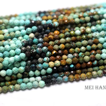 Meihan натуральная бирюза Хубэй 3,8 мм (2 нити / комплект), граненые круглые бусины из драгоценных камней для изготовления ювелирных изделий или поделок