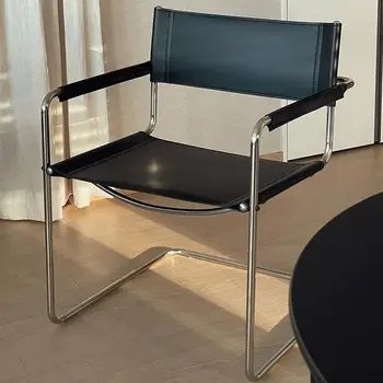 Mr. Кресло, седло из нержавеющей стали, Кожаное обеденное кресло, стул Bauhaus, Современный минималистичный стул для проживания в семье, шезлонги, кресло для отдыха