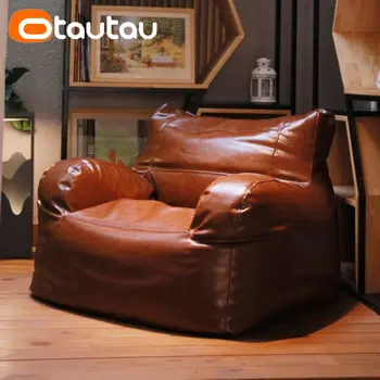 OTAUTAU Большой Одноместный кожаный диван Бескаркасный пуфКресло-мешок с измельченным поролоновым наполнителем Садовая мебель для гостиной SF032