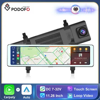 Podofo 11,26-дюймовый Монитор Carplay и Android Auto Dashcam Камера Заднего Вида С Поддержкой Двойной Камеры TF карта FM Зеркальный Монитор DVR