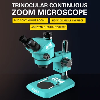 RF4 RF-7050TV 7-50X Стерео Тринокулярный Микроскоп с Непрерывным Увеличением с 144 Светодиодами HD Широкоугольный Окуляр для Ремонта печатных Плат