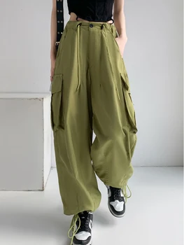 TIGENA 2023 Летние Тонкие брюки-карго с высокой талией, женские Свободные уличные шаровары с карманами на шнурках, женские однотонные шикарные брюки