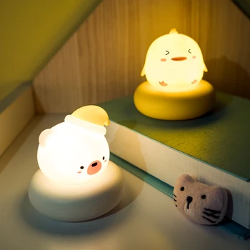 USB Перезаряжаемый светодиодный ночник Медведь Кролик Кошка Утка Милая Настольная лампа для дома Спальня Для детей Детская Игрушка в подарок