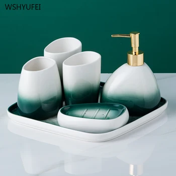 WSHYUFE Nordic Gradient green набор для ванной комнаты простой керамический держатель зубной щетки флакон лосьона мыльница Набор для мытья посуды для дома