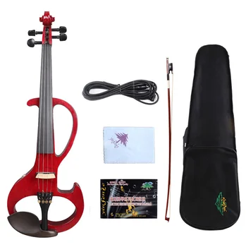 Yinfente Красная усовершенствованная электрическая бесшумная скрипка 4/4 Приятный тон Деталей из черного дерева #EV6