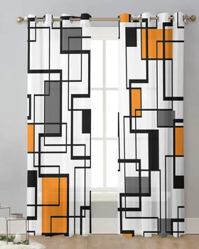 Абстрактные квадратные шторы в стиле модерн оранжевого цвета, роскошные тюлевые шторы для гостиной, кухни, прозрачные шторы, Шифоновые занавески на окно, домашний декор