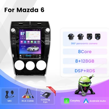 Автомобильный мультимедийный плеер 2Din Carplay Android для Mazda 6 2004-2015, автомобильное радио в стиле Tesla, GPS-навигация, автомагнитола DSP, головное устройство