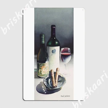 Акварельный плакат с вином и сигарами, Металлическая табличка, Забавная фреска, Таблички для клубных вечеринок, Жестяной плакат с вывеской