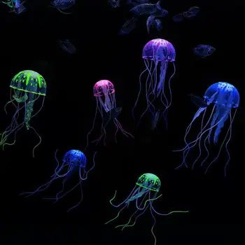 Аквариум, искусственный бассейн, светящийся эффект, украшение в виде медуз, аквариум для рыб, подводное живое растение, светящийся орнамент, Водный пейзаж