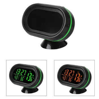 Аксессуары для интерьера Самоклеящиеся с зелено-оранжевой подсветкой Автомобильные ЖК-цифровые часы с дисплеем 3 В 1, термометр, часы-вольтметр