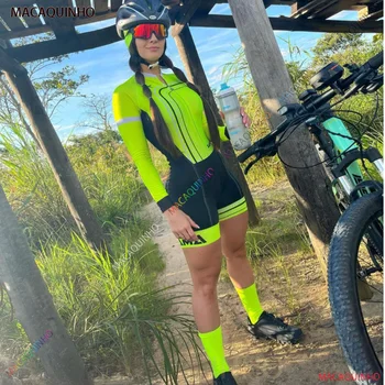 Акция на женскую велосипедную одежду, желтый комбинезон XAMA PRO с длинными рукавами
