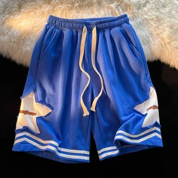 Американские Баскские мужские модные Свободные универсальные брюки Join Sorts Couple Street Klein, синие брюки с пятиконечной звездой.