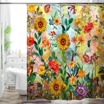 Богемная занавеска для ванной комнаты Красочные Креативные цветочные подсолнухи в стиле Бохо Красивая яркая занавеска для душа из полиэстеровой ткани для ванной комнаты
