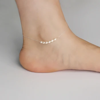Браслеты из стерлингового серебра 925 пробы с натуральным пресноводным жемчугом для женщин, модные украшения для ног, подарок
