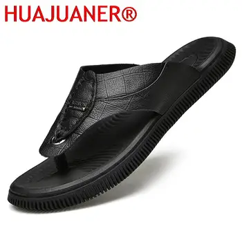 Брендовые пляжные вьетнамки, мужские летние тапочки из натуральной кожи, мужские туфли на плоской подошве, роскошные сандалии, Уличная резиновая Повседневная удобная обувь для мужчин