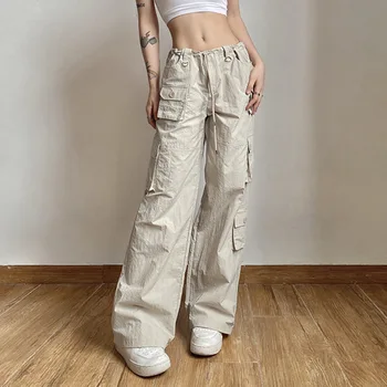 Брюки Женская рабочая одежда уличного стиля Повседневные брюки с манжетами на шнурке и несколькими карманами, крутые леггинсы, танцевальные брюки с серпантином