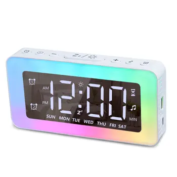 Будильники со светодиодным дисплеем для спален Зеркальные часы с атмосферной подсветкой 8 RGB Часы с USB-портом для зарядки для Iphone Android