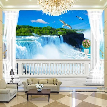 бэйбэхан Обои на заказ Фреска 3D Балкон Римская Колонна Фон Настенная Роспись Гостиная Водопад Природные Пейзажи Фото