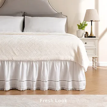 Великолепная элегантная вышивка, обернутая крючком, кружевная юбка-кровать с оборками и регулируемыми поясами-Room Decor-Высота 15 дюймов