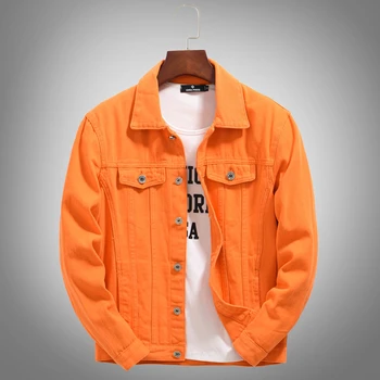 Весенне-осенние модные мужские Оранжевые повседневные свободные джинсовые пальто в корейском стиле большого размера, Красивый комбинезон с длинным рукавом, куртка, топы для мужчин