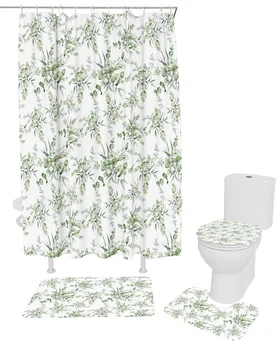Весенние листья эвкалипта, набор занавесок для душа, Нескользящие коврики, коврик для ванной, крышка унитаза, Водонепроницаемая занавеска для ванной из полиэстера