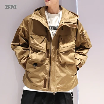 Весна-осень, Корейская уличная одежда, высококачественная куртка с капюшоном, мужская одежда, Японская мода Harajuku, повседневное ветрозащитное пальто