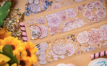Винтажная Розовая роза, пион, цветочная бабочка, Васи, ПЭТ-лента для изготовления открыток, наклейки для скрапбукинга 
