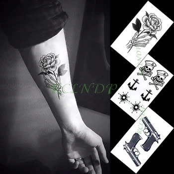 Водонепроницаемая временная татуировка Наклейка цветок пистолет якорь пиратское солнце маленькое художественное тату флэш тату поддельные татуировки для женщин мужчин детей