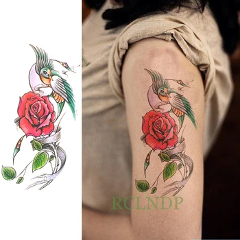 Водонепроницаемая временная татуировка, татуировка с розой и птицей, флэш-тату, поддельные татуировки, спина, нога, рука, грудь, боди-арт большого размера для девочки, женщины, леди