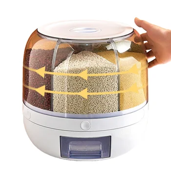 Вращающийся на 360 градусов диспенсер для риса, герметичный диспенсер для сухого зерна, влагостойкий кухонный контейнер для хранения пищевых продуктов.