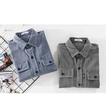 Высококачественные мужские рубашки из хлопка с длинными рукавами, свободные повседневные винтажные топы с карманами, кардиган, молодежные модные топы, рубашки