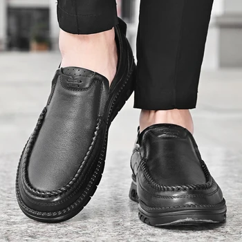Высококачественные повседневные лоферы, нескользящие мужские удобные туфли на плоской подошве, роскошные лоферы ручной работы из натуральной кожи, мужская повседневная обувь