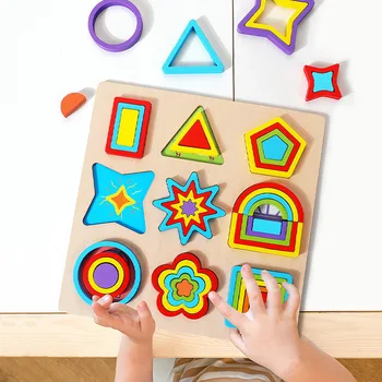 Геометрический доски головоломки деревянные формы когнитивного соответствия игрушек поровну формы руки хватают доски головоломки детские игрушки