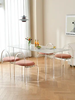 Гибискус гибискус современная простая бытовая комбинация акрилового обеденного стола и стула, плавающий прозрачный обеденный стол