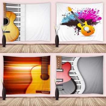 Гитарный гобелен Музыкальные ноты Клавиши пианино Гобелены, подвешенные на стену для детей, подростков, рок-н-ролльная музыка, Электрическое настенное искусство, декор спальни
