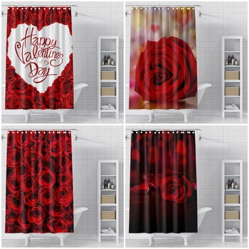 Главная Красная роза занавески для душа розовые цветы занавеска для ванной комнаты водонепроницаемая полиэфирная занавеска для ванной с крючками шторы для декора ванной комнаты