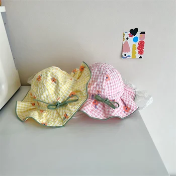 Детская шляпа 2023, летняя новинка, Корейская милая рыбацкая шляпа с широкими полями для маленьких девочек, уличная шляпа от солнца