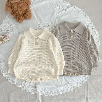 Детский свитер, комбинезон, вязаная одежда для новорожденных, осень-весна, комбинезон для мальчиков и девочек, хлопковый комбинезон для малышей