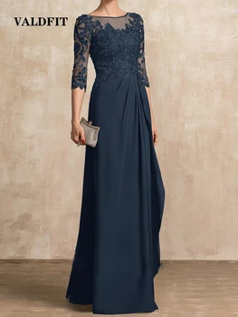 Длинные вечерние платья-футляр для матери невесты 2023 Темно-синее шифоновое свадебное платье Vestido Invitada Boda 2022