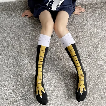 Длинные носки с цыпленком до колена, модные хлопковые носки с 3D рисунком курицы, унисекс, реалистичные носки с забавным принтом, носки с рисунком куриных ножек, мужские женские носки