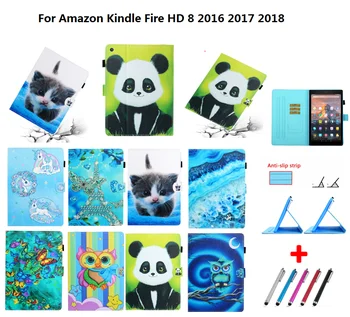 Для Amazon Kindle Fire HD8 Чехол 2016 2017 HD 8 2018 Панда Единорог Кошка Слот Для Кошелька Caqa Для Amazon Kindle Fire HD 8 Чехол + Ручка