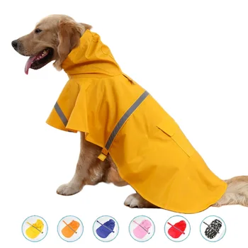 Дождевик для Собак Водонепроницаемый Легкий Дождевик со Светоотражающей Полосой Одежда для Домашних Животных для Крупных Средних Собак Золотистый Ретривер Лабрадор