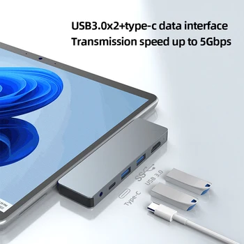 Док-станция USB3.0 с разрешением 4K 60 Гц, небольшая док-станция-концентратор для передачи данных со скоростью 10 Гбит/с, Небольшой док-адаптер для Surface Pro X/9/8