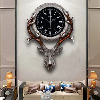 Европейские настенные часы, креативные ретро-часы с головой оленя, домашние с гостиной, модные, Немой Стиль, Настенные часы, украшение для дома