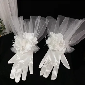 Женская весенне-летняя элегантная атласная перчатка с цветочной сеткой, женская винтажная солнцезащитная перчатка для фотосъемки за рулем R939